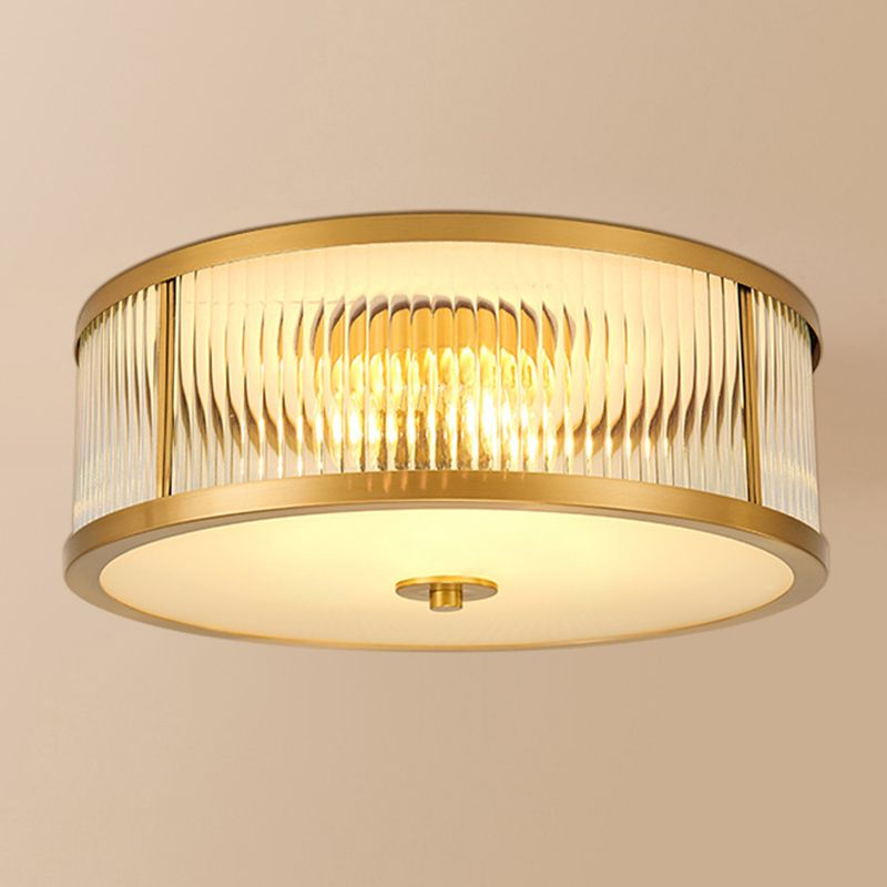 Classic Drum Flush Ceiling Light Transparent Glass Flush Ceiling Light Fixtures for Bedroom