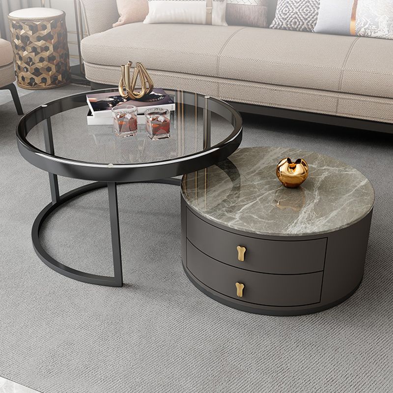 Contemporary Coffee Table Set Round 2-Piece Coffee Cocktail Table