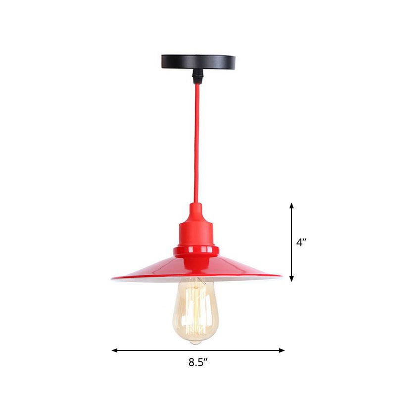 Single Iron Hanging Lamp Kit Industrial Red Tapered/Cage/Wide Flared Living Room Ceiling Pendant Light