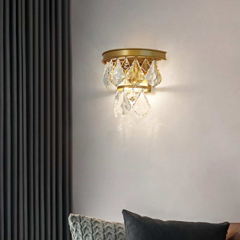 Postmodern Tiered Sconce Light Cut-Crystal 2 Bulbs Bedside Wall Mount Light Fixture