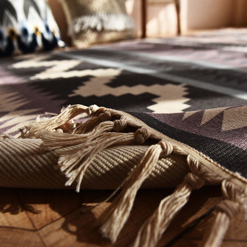Bohemian Tribal Print Carpet Polyester Fringe Indoor Rug Stain Resistant Area Carpet for Living Room