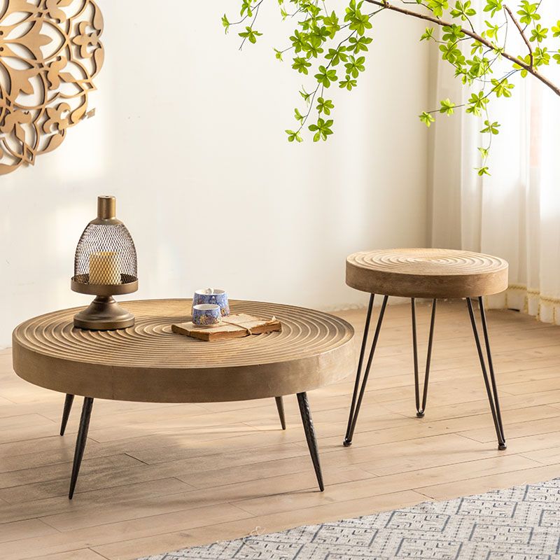Modern Wooden Coffee Table Round Top Shape Cocktail Table for Living Room