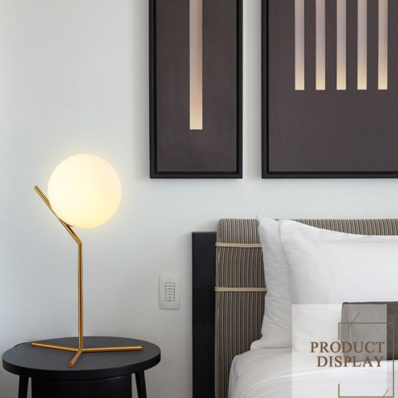 White Glass Globe Table Lamp Nordic Style Simplicity Bedroom Lighting Fixture in Electroplated Gold