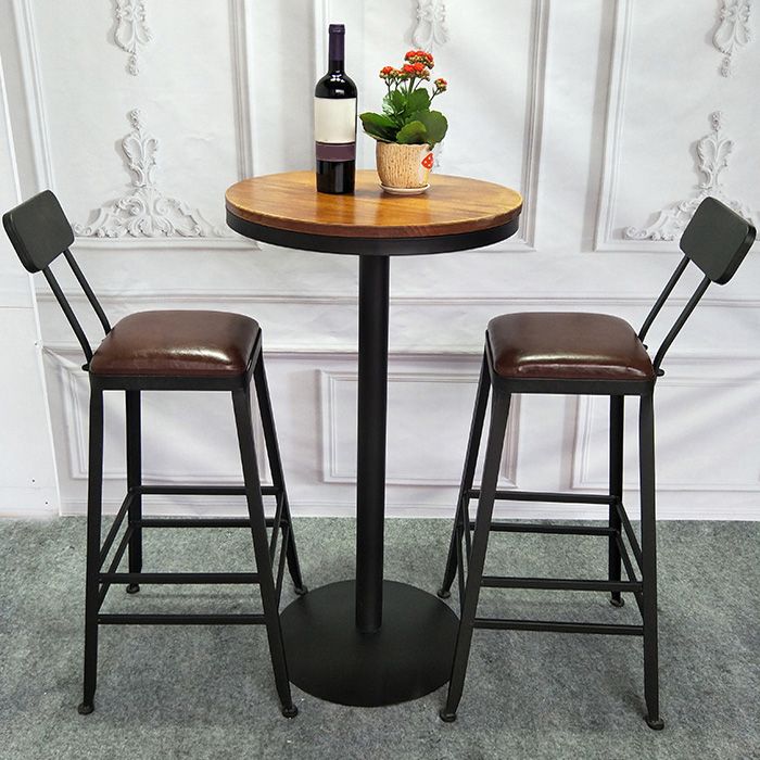 Wooden Bar Dining Table Industrial Bar Height Cocktail Table with Metal Base