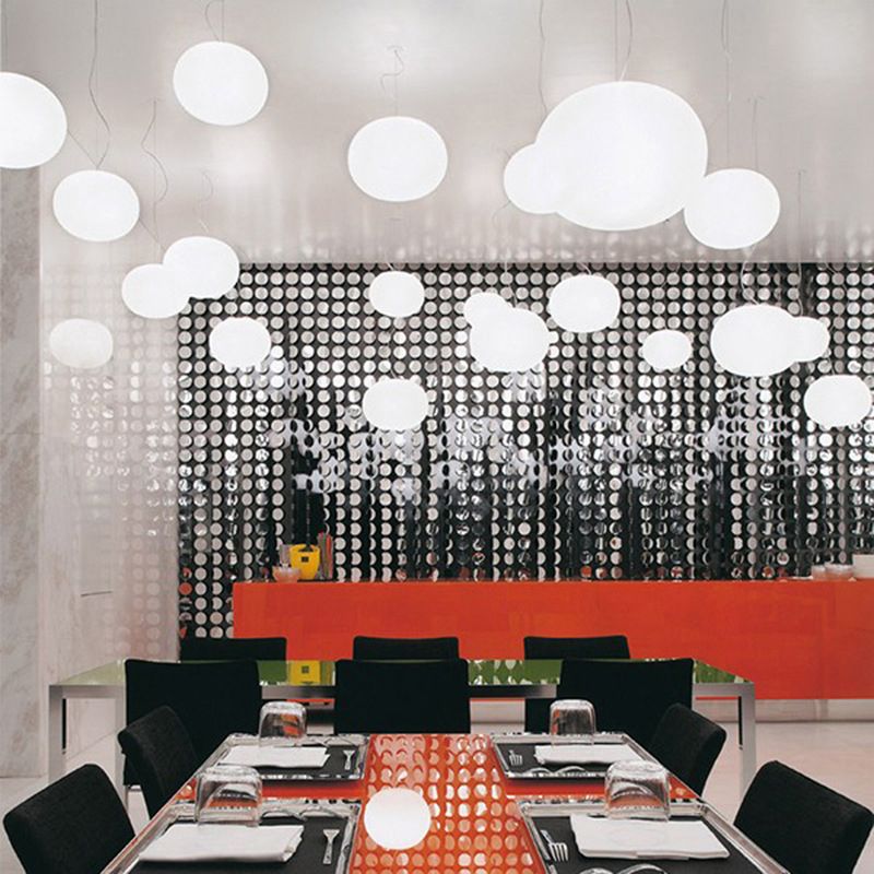 White Glass Oval Pendant Lamp Minimalist 1 Head 9.5"/18" Wide Hanging Light Fixture for Dining Room