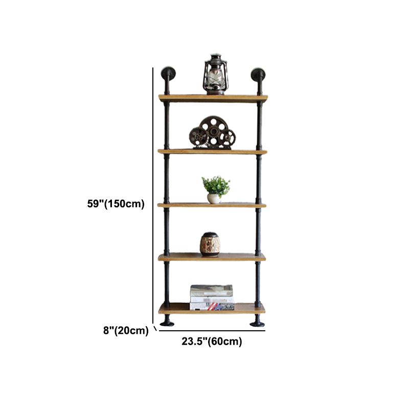 Wandeinheit und Etagere Bücherregal Industrial Black Eisenrahmen und Kiefernholzregal