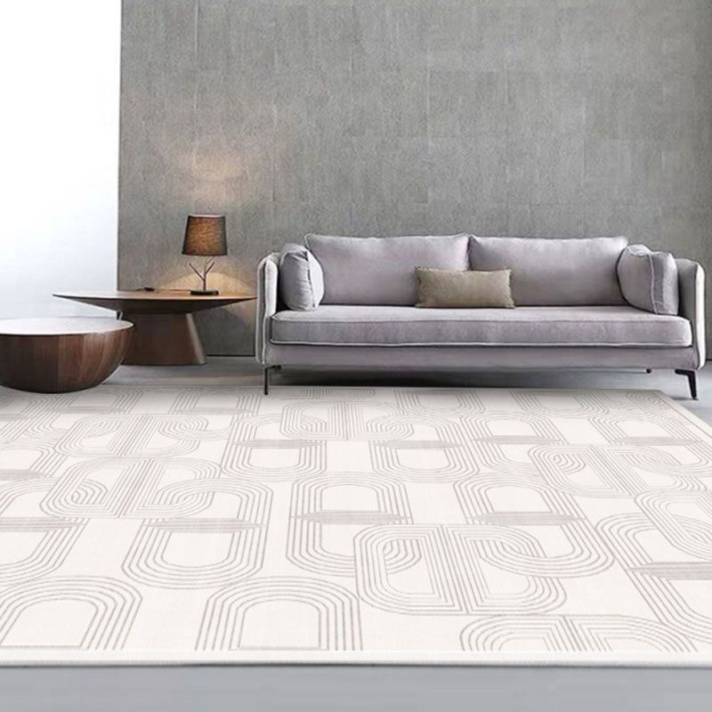 White Random Stripe Rug Polyester Modern Rug Washable Rug for Home Decor