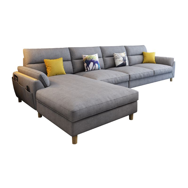 Flared Arm Linen Sectional Sofa Scandinavian Sectional with Wood Legs