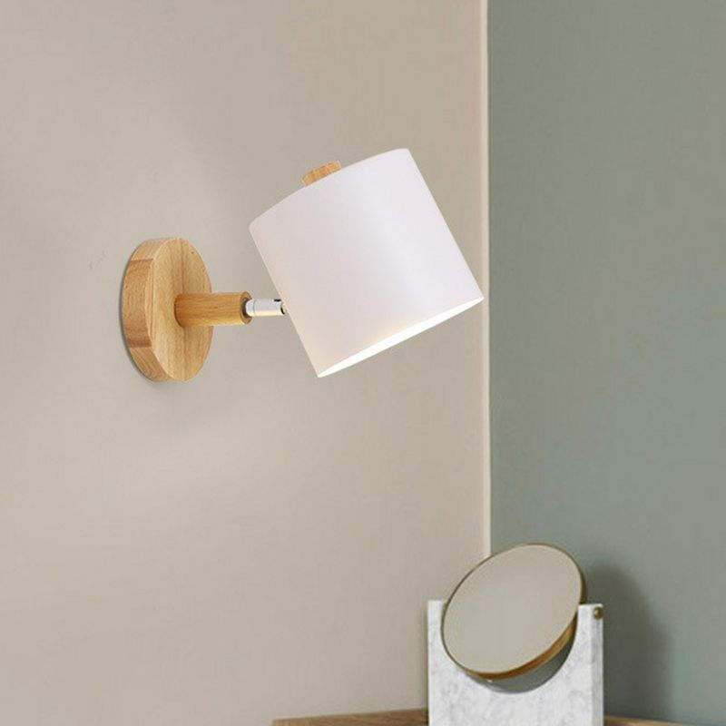 Metallic Swivel Shade Wall Lamp Macaron 1 Bulb Bedroom Wall Light Fixture in Wood
