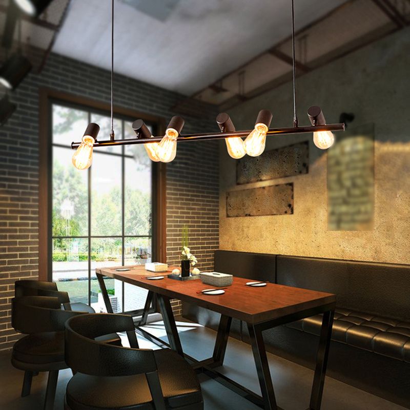 Metal Linear Pendant Lighting Industrial Island Light Fixtures in Black for Restaurant