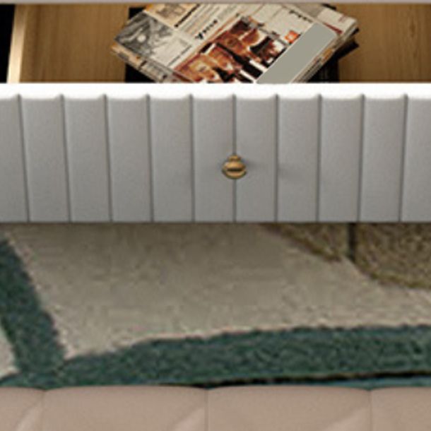 Glam Style Oval Coffee Table with 1 Drawer and Stone Top and Iron Base