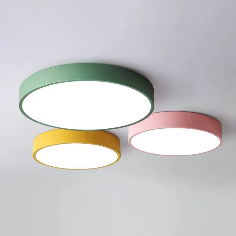 Colorant Macaron Round Flush Mount Metallic LED Ceiling Light for Bedroom