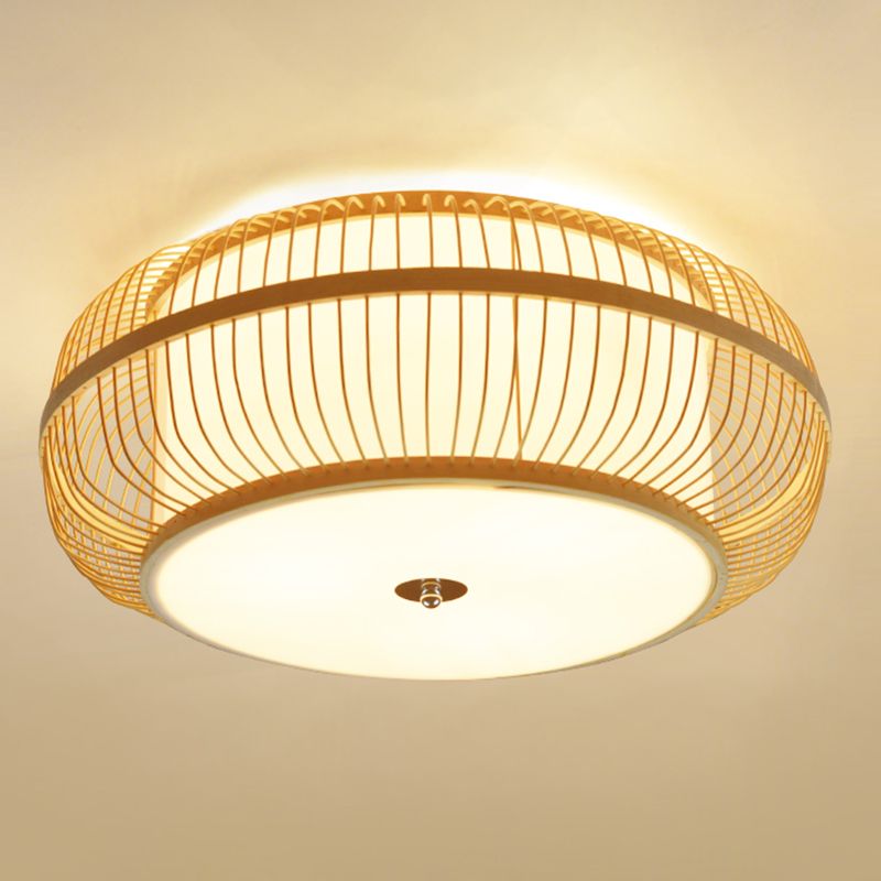 Bamboo Asian Flush Mount Ceiling Light Fixture Retro Ceiling Mount Light Fixture for Living Room and Bedroom