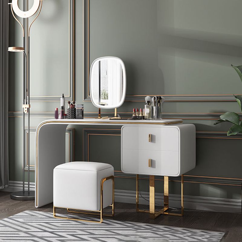 Faux Leather Vanity Table Set 28.7" H Glam 2 Drawers Vanity Makeup Table