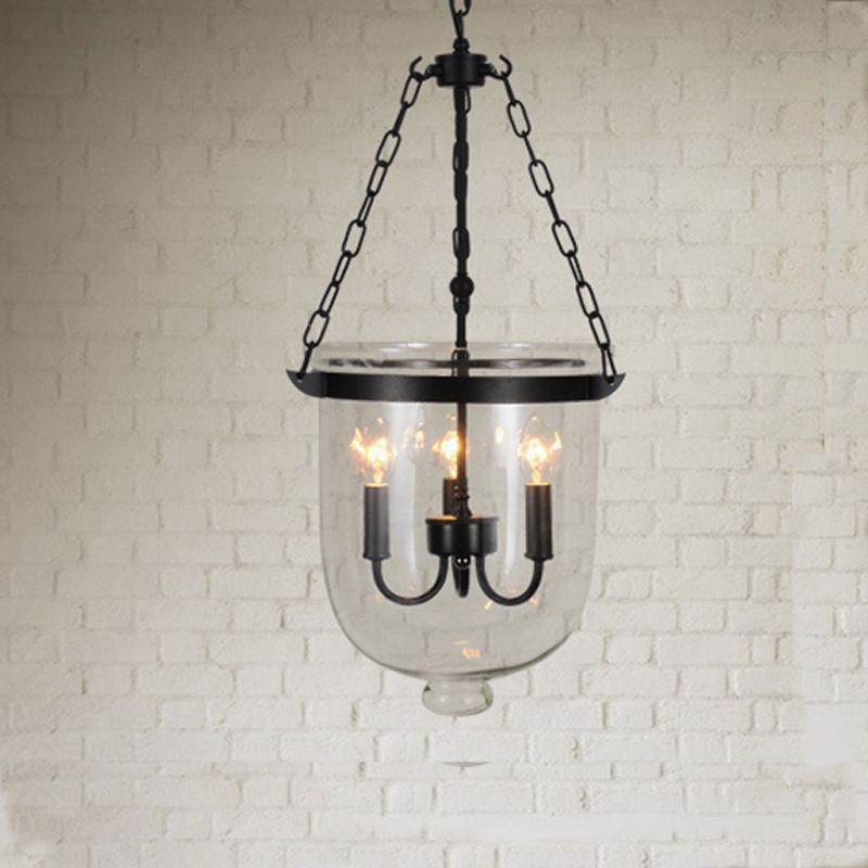 Industrial Creative Style Hanging Light Wrought Iron Pendant Light with Glass Shade