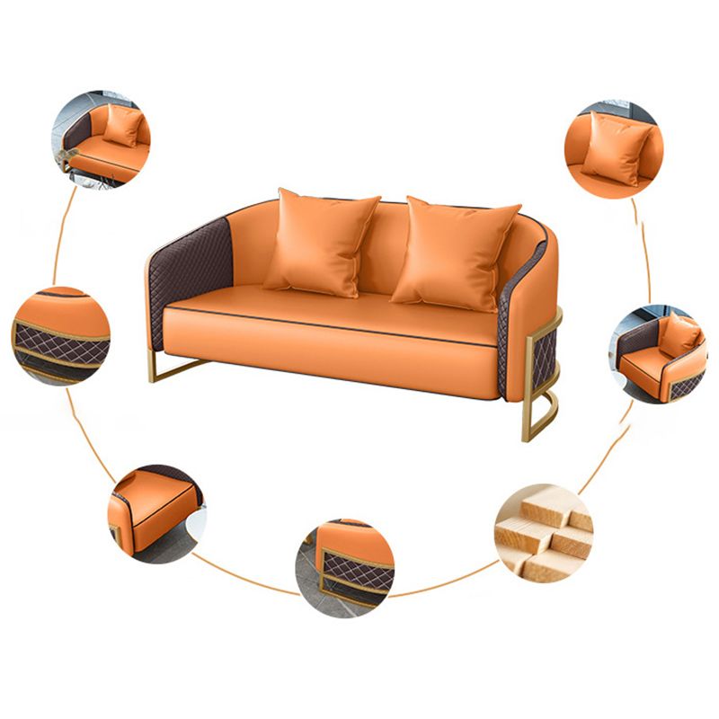 Contemporary Leather Sofa Sloped Arm Standard Sofa with Pillow