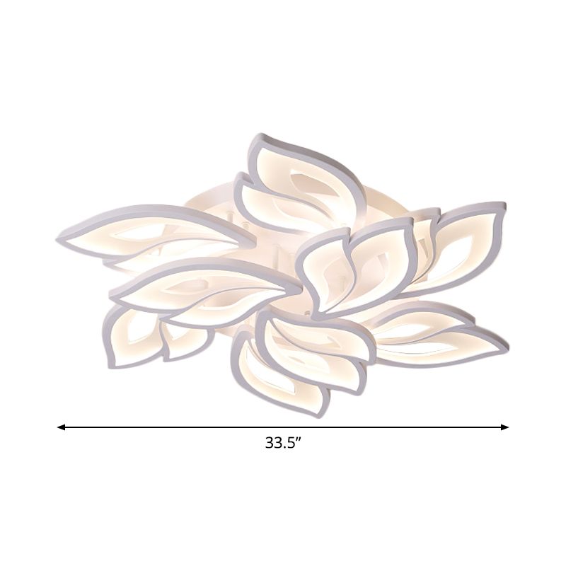 Foliage Bedroom Semi Mount Lighting Acrylic 9/12/15 Lights Modern Close to Ceiling Lamp in Warm/White Light