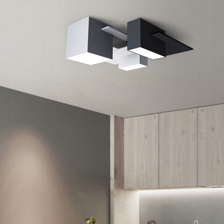 Plafonnier LED noir et blanc en fer de simplicité moderne, plafonnier géométrique avec abat-jour en acrylique