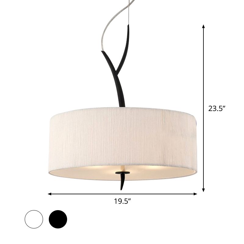 Trommelformanhänger Kronleuchter minimalistischer Stoff 3 Köpfe Weiß/Schwarz Deckenhängung Lampe