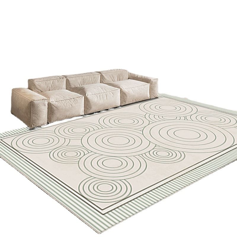 Rectangle Shape Rug Living Room Beige Tone Polyester Washable Area Rug