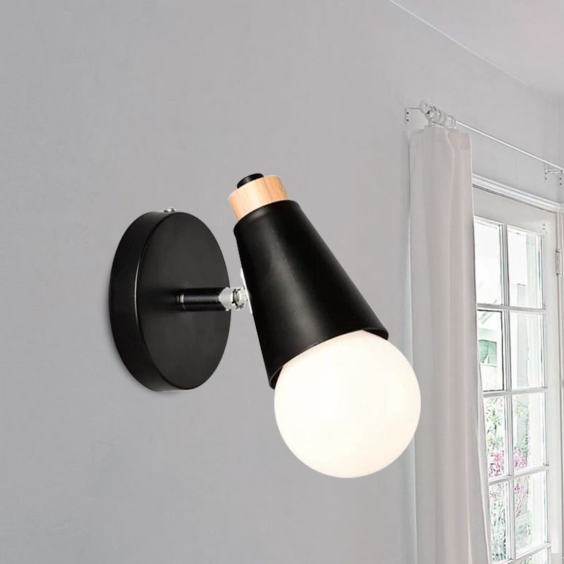 Nordic Sweet Cone Wall Light Rotatable 1 Light Wall Sconce with Metal/Wood Backplate for Child Bedroom