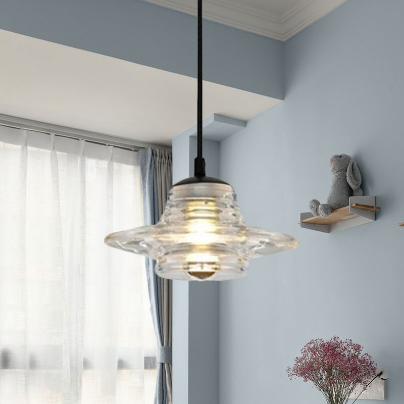 Cone/Dome/Flared Pendant Lighting Modernist Clear Ruffle Glass 1 Light Black Hanging Ceiling Lamp