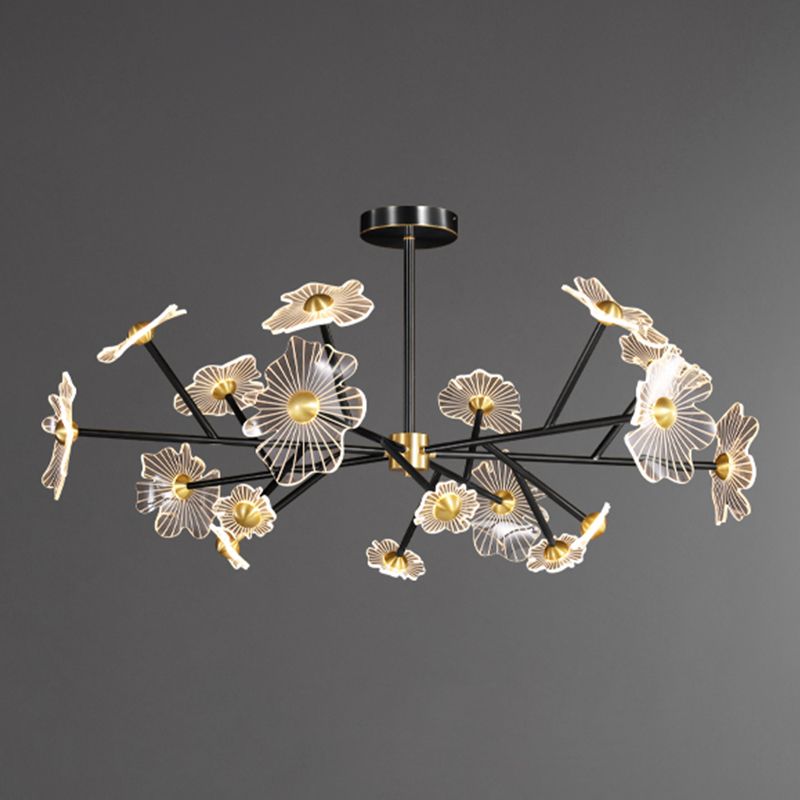 Flower Shape Chandelier Lamp Modern Multi Light LED Hanging Light with Brass for Bedroom