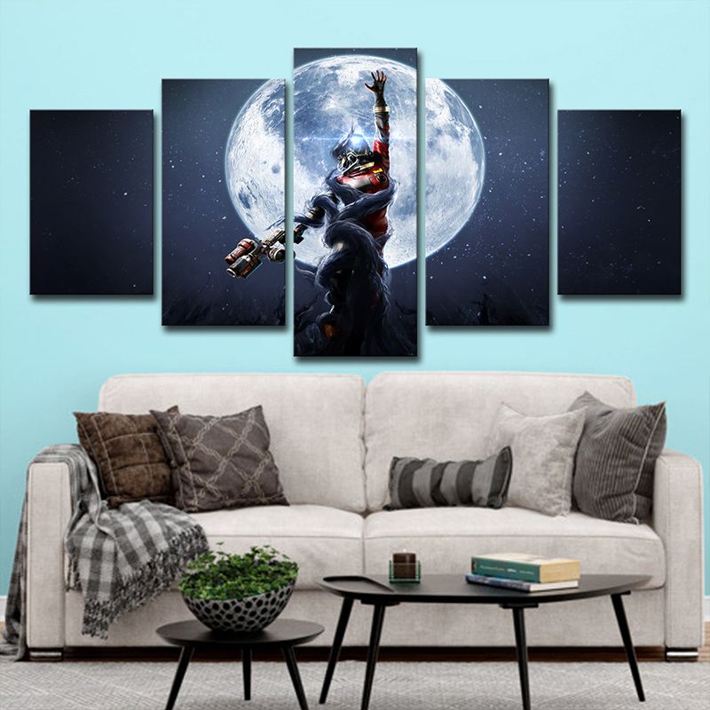 Comic Game Moon Night Canvas Dark Blue Science Fiction Wall Art Decor for Bedroom