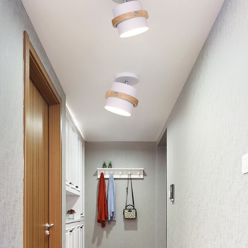 1 - Light Metal Shade Semi Flush Monte Lighting Nordic Modern Style Wood Massimale Luce per Hallway