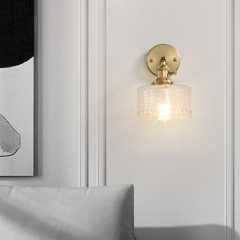 Cylinder Wall Sconce Lighting Simple Style Glass Bedroom Sconce Light Fixture in Gold