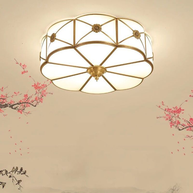 Shaded Living Room Flush Mount Ceiling Light Classic Glass Gold Flush Mount Lighting Fixture