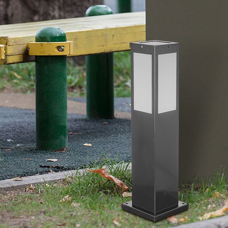 Contemporary Rectangular Solar Pillar Lamp in Black for Courtyard