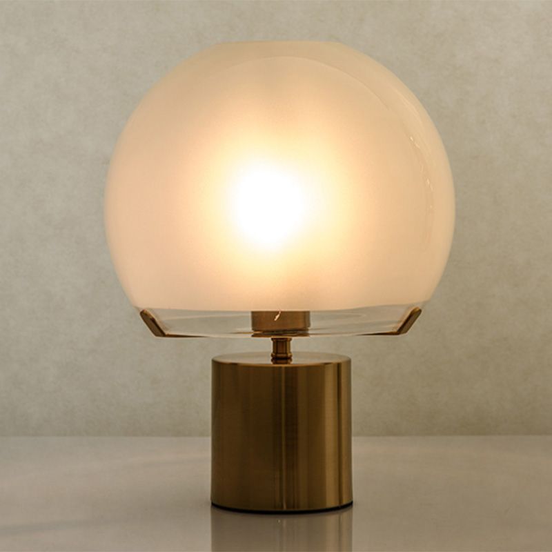 Black Lantern Table Lamp Postmodern 1-Light Ivory Glass Nightstand Light