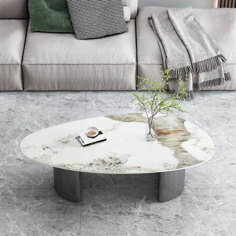 15"H Glam Coffee Table Slate Single White Coffee Cocktail Table