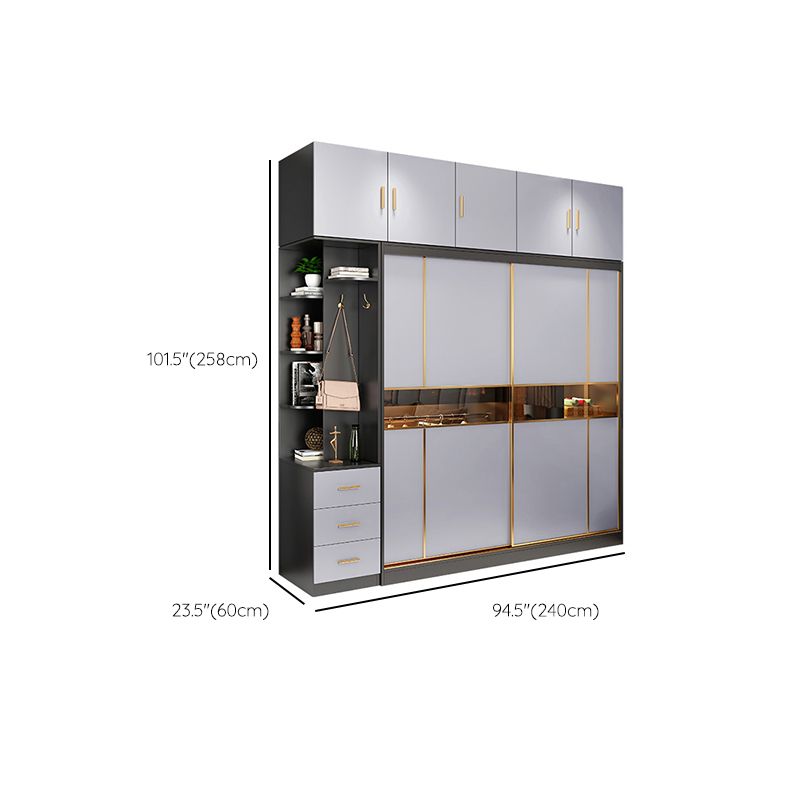Engineered Wood Wardrobe Cabinet Contemporary Grey Wardrobe Armoire