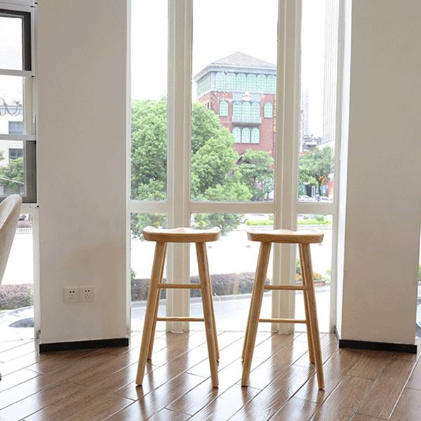 Modern Footrest Counter Chair Saddle Seat Solid Wood Bar Stool in Coffee Shop