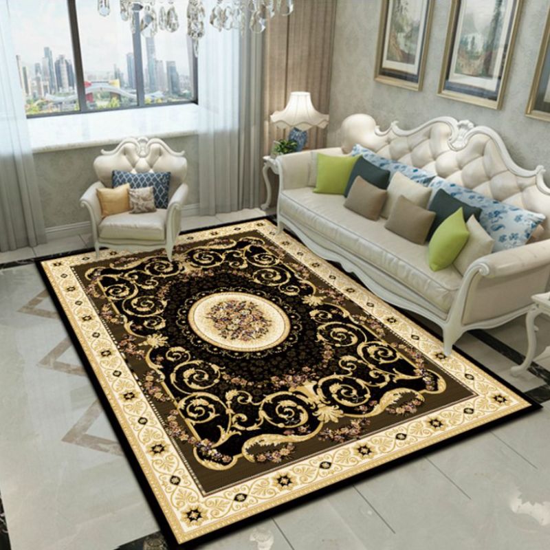 Dark Red Carpet Polyester Graphic Carpet Washable Area Carpet for Living Room