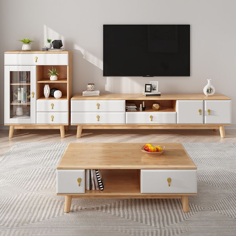19.69"H TV Stand Contemporary Style Solid Wood TV Console with 3 Drawers