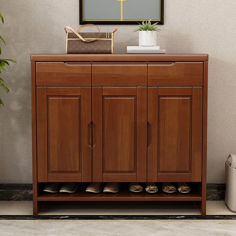 Mid-Century Modern Accent Cabinet Rubberwood 3 - Drawer With Doors Cabinet