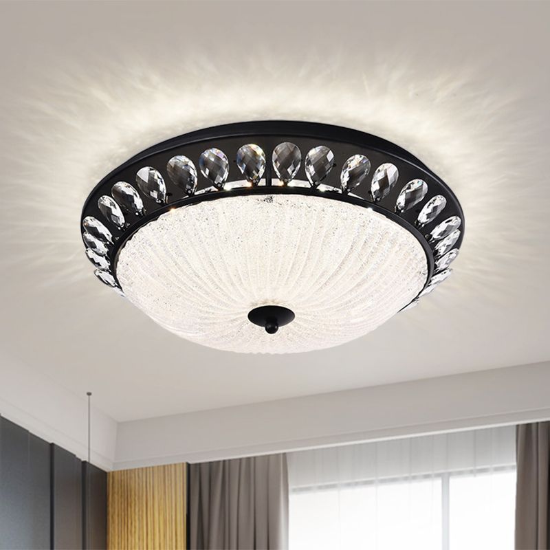 Bowl Bedroom Ceiling Light Modern Crystal Raindrops Black Canopy LED Flushmount Lighting