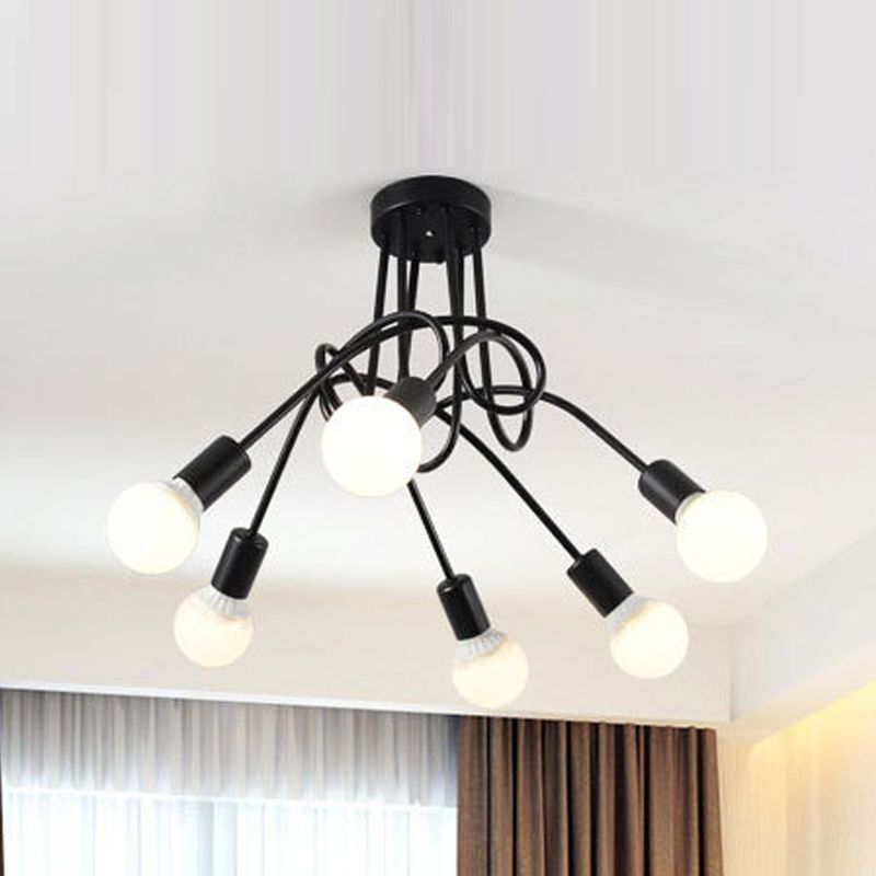Industrial Style Ceiling Light Metal Multi Head Semi Flush-mount Lamp for Living Room