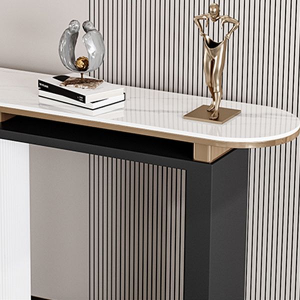 Glam Stone Oval Console Table 33.46" Tall Rectangle Accent Table