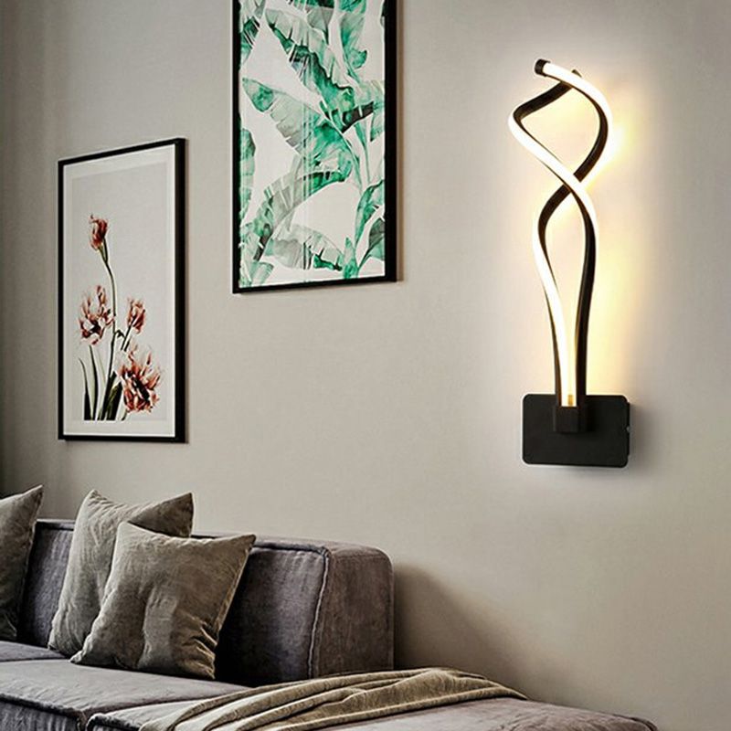 Spiral Wall Lighting Fixture Minimalist Style Metal LED Black Wall Sconce Lighting