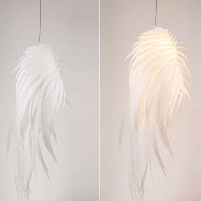 Angel Wing Feather Pendant Lighting Minimalist Plastic White Hanging Lamp for Living Room