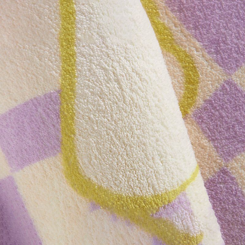 Purple Modern Rug Polyester Check Print Rug Washable Rug for Living Room