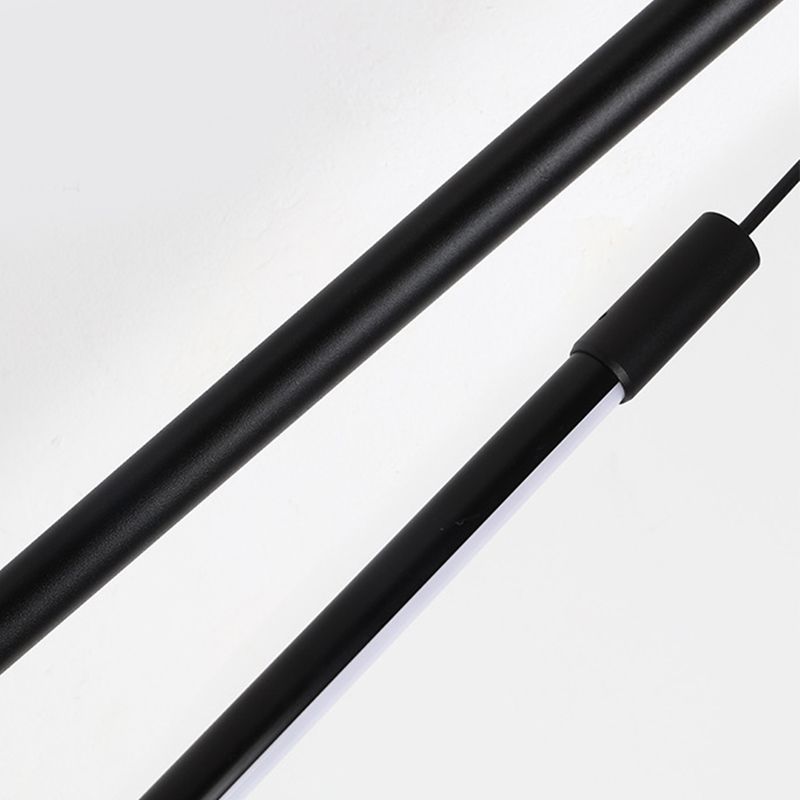 Simple Modern Style Long Line Shape Chandelier Aluminum 1 Light in Black for Living Room Bedroom