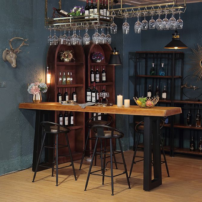 Modern Rectangle Counter Height Table Solid Wood and Metal Counter Wine Table