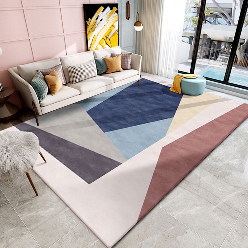 Blue Modern Carpet Geometric Pattern Polyester Area Rug Stain Resistant Rug for Living Room