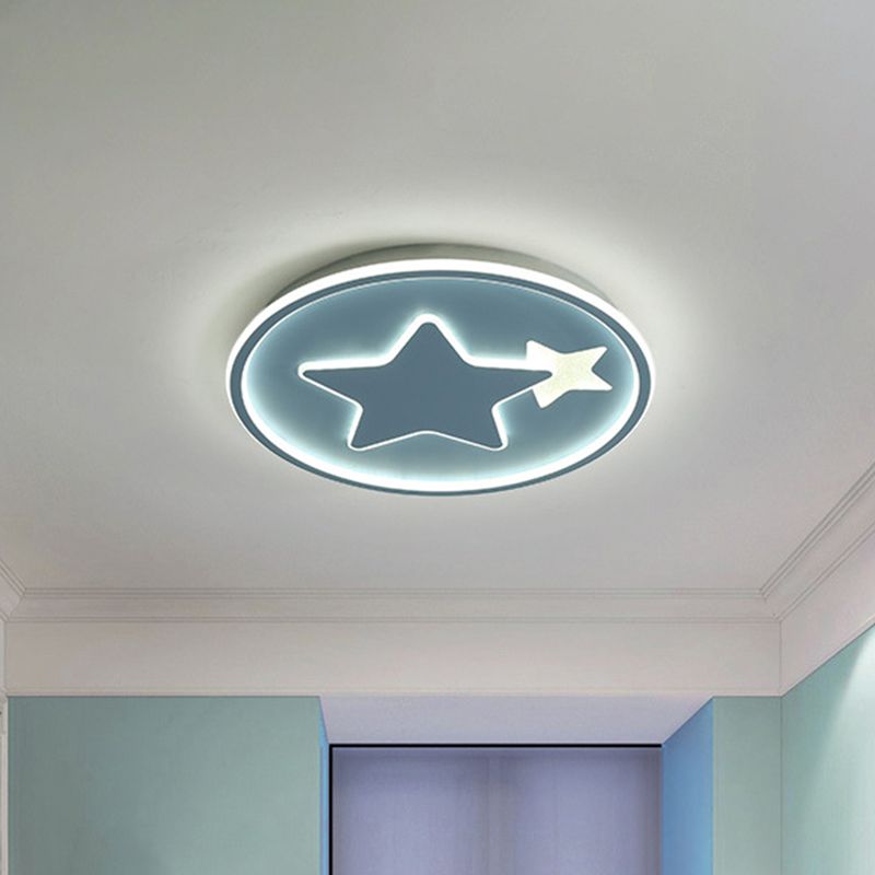 Star Bedroom Ceiling Light Fixture Acrylic LED Cartoon Close to Ceiling Lamp in Black/Pink/Blue