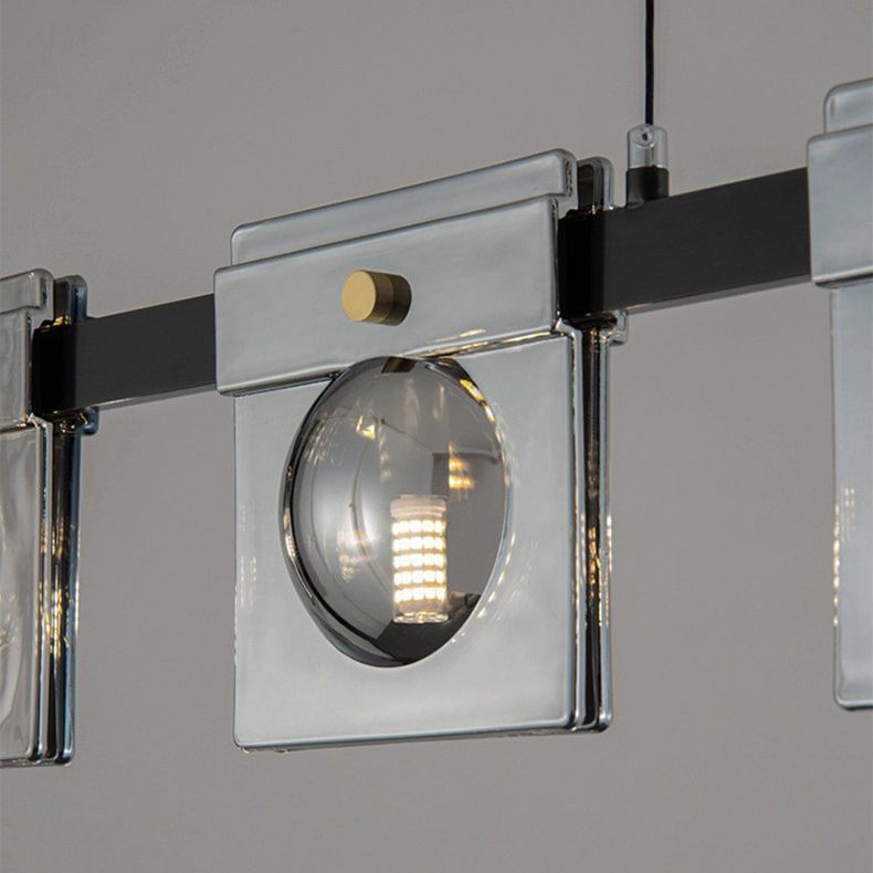 Multiple-Light Rectangular Island Pendant Modern Glass Island Lighting